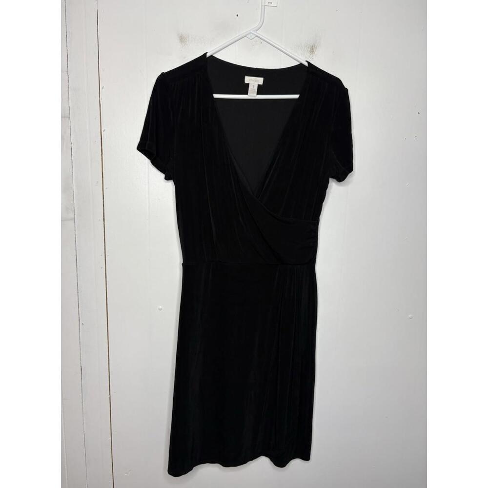Chicos Dress Womens 1 Medium Fixed Wrap Slinky Jersey Short Sleeve LBD Rosemary